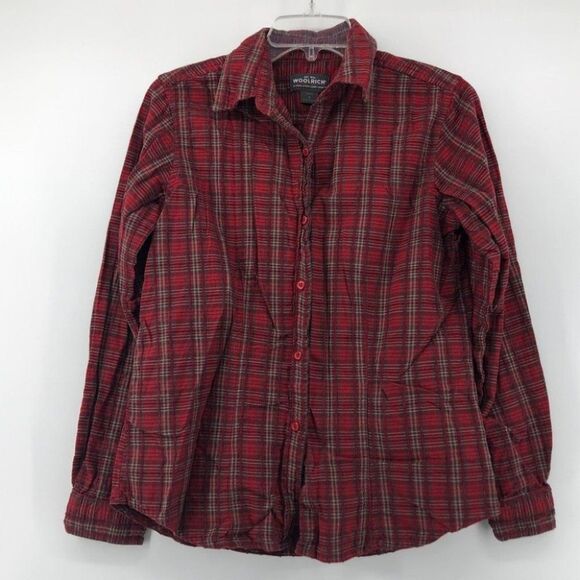 Woolrich Flannel Shirt Plaid Button Up Lightweight Textured Top Red Brown Small‎ - Picture 1 of 5